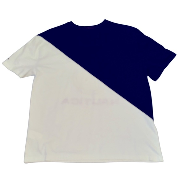 Mens Nautica Short Sleeve Shirt Size XL Logo Design 100% Cotton Blue White - Picture 2 of 5